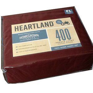 brand new 4-piece BURGUNDY Heartland 400 TC 100% Cotton Sateen FULL Sheet Set